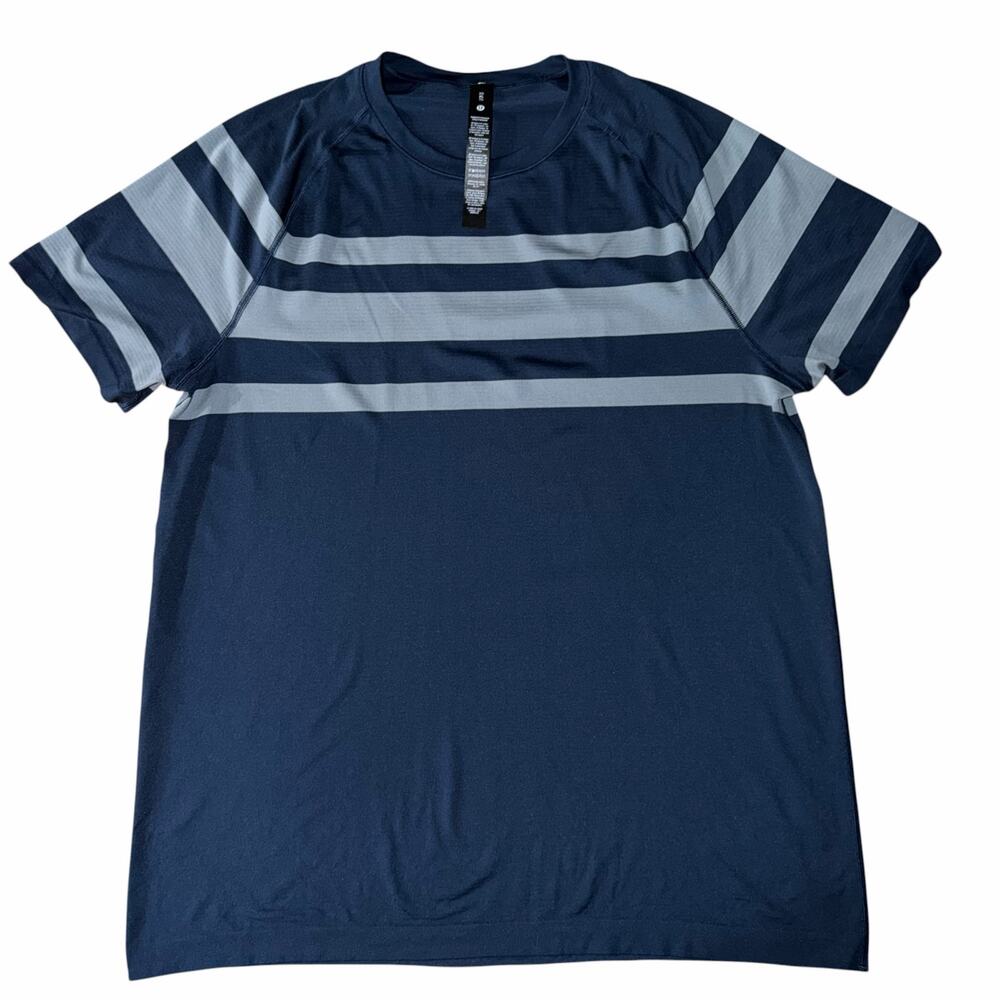 NWT‎ Lululemon Metal Vent Tech Short Sleeve Shirt XL Blue Stripe - Picture 2 of 7